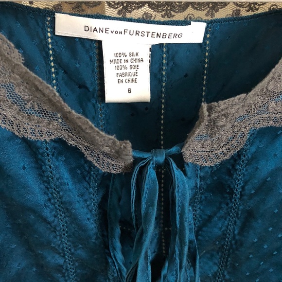 Diane Von Furstenberg Silk Blouse, Teal - Picture 3 of 3